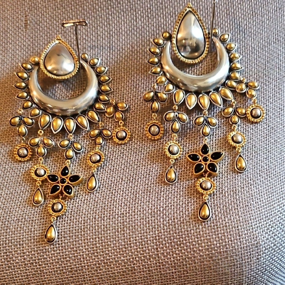Elegant Gold, silver and Black Chandelier Earrings